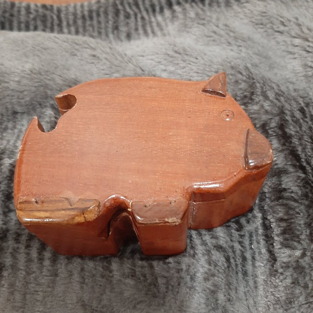 Adorable vintage hand made pig wooden jewelry box